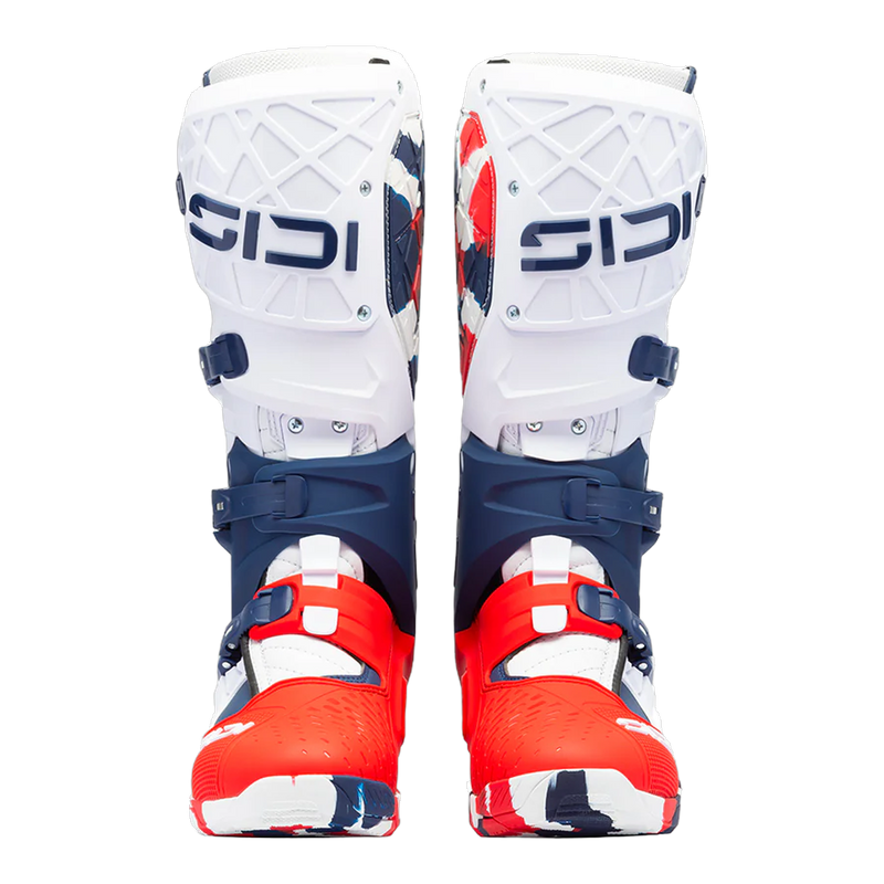 Sidi Crossair X motorcycle boots White/Navy/Red, front view