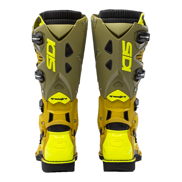 Sidi Crossfire 3 motorcycle boots Olive Green/Fluo Yellow, rear view