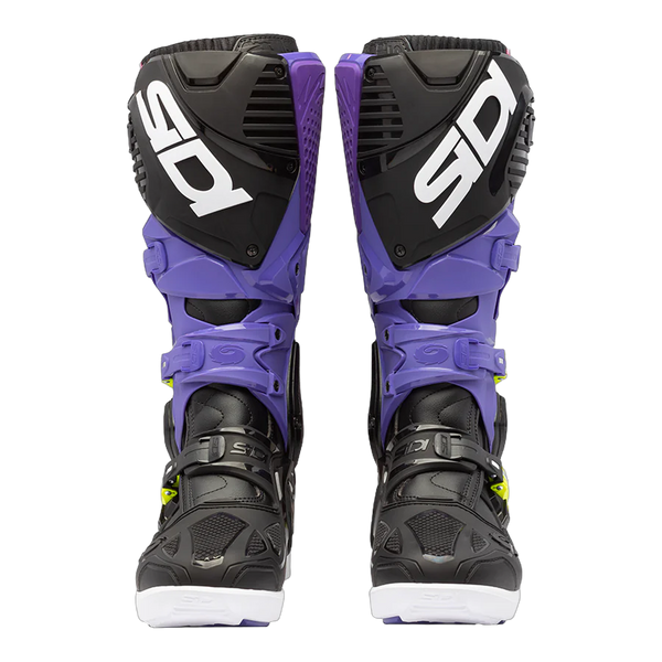 Sidi Crossfire 3 SRS motorcycle boots Violet/Black/Fluo Yellow, front view