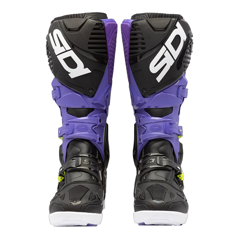 Sidi Crossfire 3 SRS motorcycle boots Violet/Black/Fluo Yellow, front view