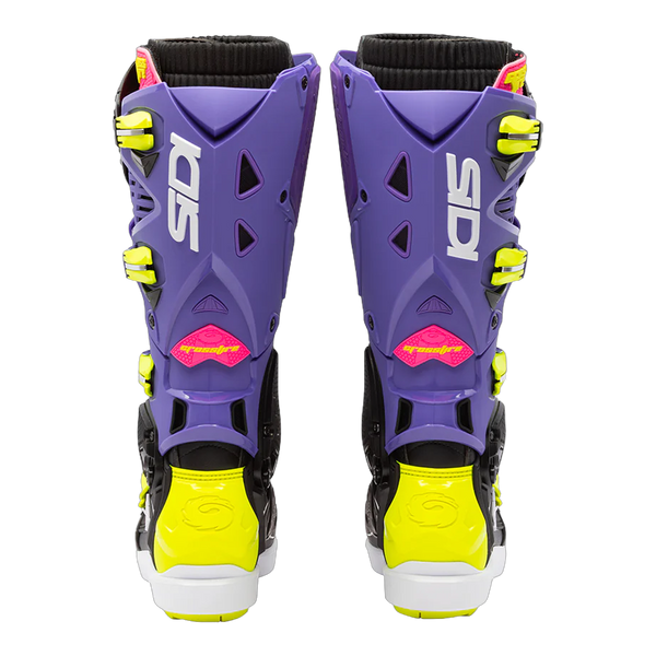 Sidi Crossfire 3 SRS motorcycle boots Violet/Black/Fluo Yellow, rear view