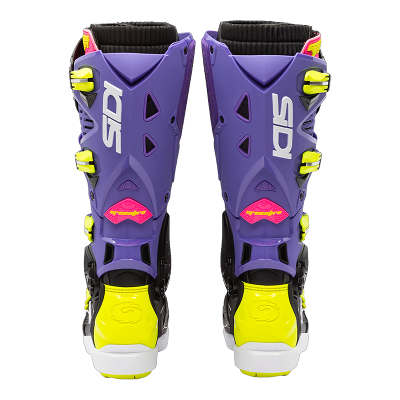 Sidi Crossfire 3 SRS motorcycle boots Violet/Black/Fluo Yellow, rear view