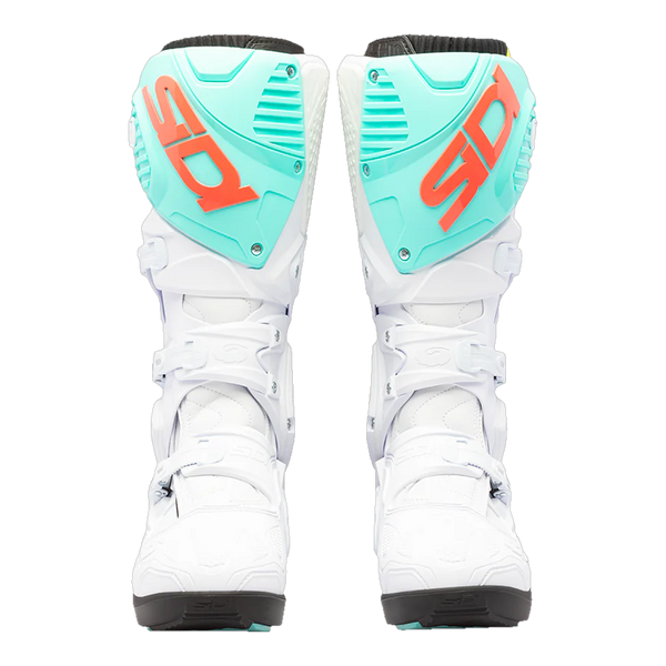 Sidi Crossfire 3 SRS motorcycle boots White/Fluo Mint/Fluo Coral, front view
