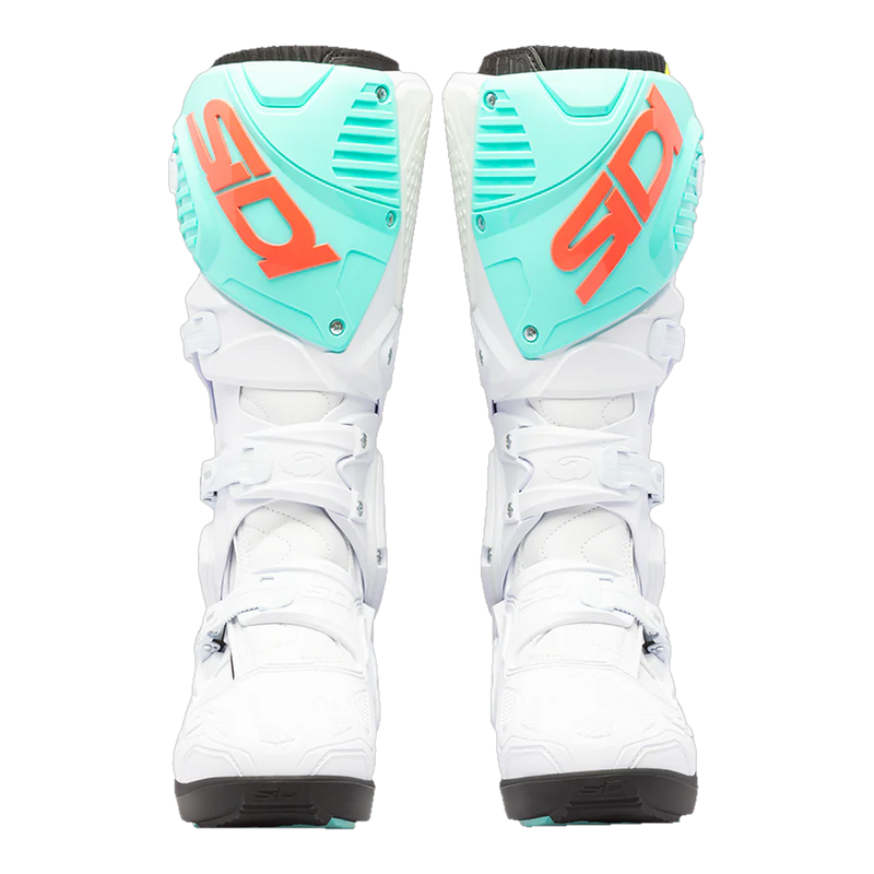 Sidi Crossfire 3 SRS motorcycle boots White/Fluo Mint/Fluo Coral, front view