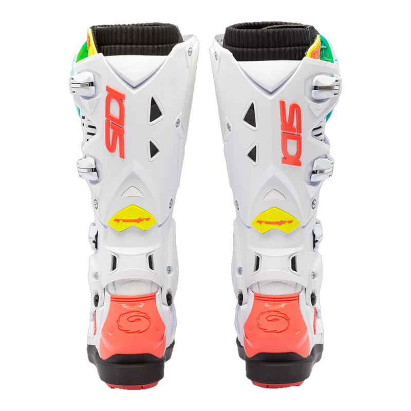 Sidi Crossfire 3 SRS motorcycle boots White/Fluo Mint/Fluo Coral, rear view