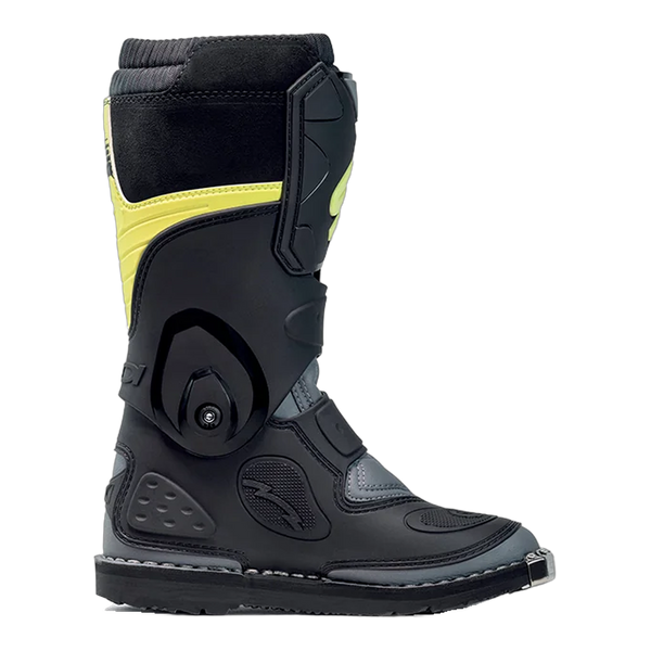 Sidi Flame Kids' Motorcycle Boots Black/Lime 390, three-quarter view