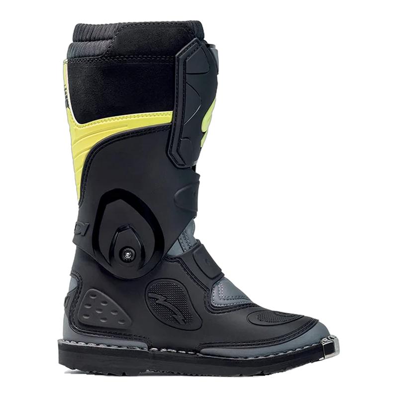 Sidi Flame Kids' Motorcycle Boots Black/Lime 390, three-quarter view