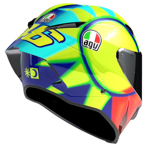 AGV Pista GP RR S Soleluna 2021 full-face racing helmet, rear three-quarter view
