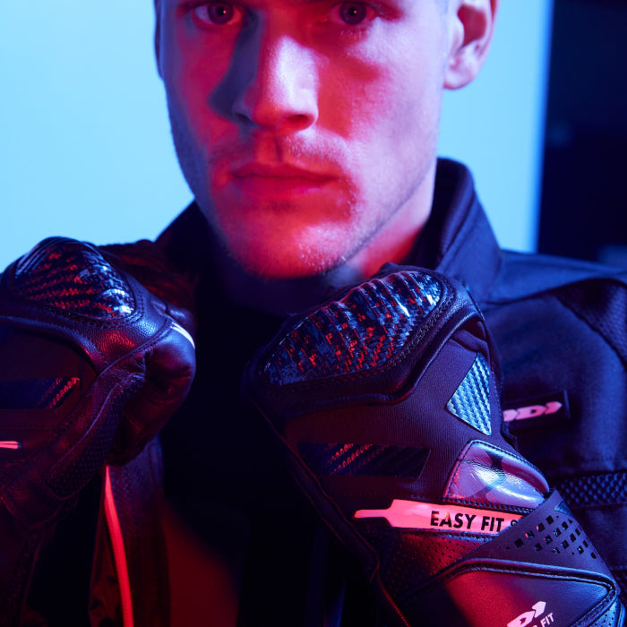 Spidi Carbo Fit Sport men's motorcycle leather gloves in black and fluo yellow
