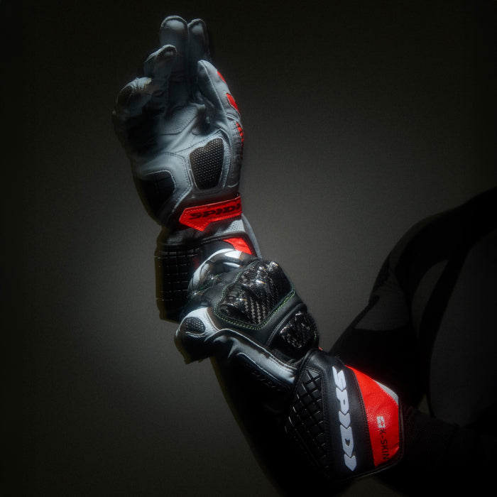 Spidi Carbo Kangaroo Racing motorcycle leather gloves in black and red
