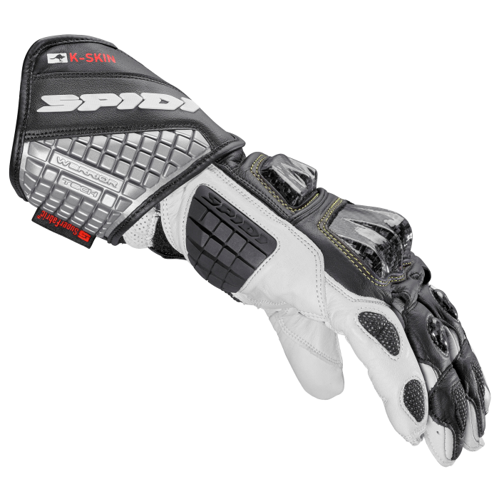 Spidi Carbo Kangaroo Racing leather motorcycle gloves in black and white, part number A216011