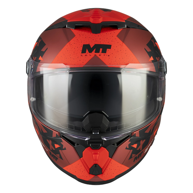 MT-Helmets Thunder 4 R SV Fast C5 full-face helmet in matt red with black angular graphics — front view
