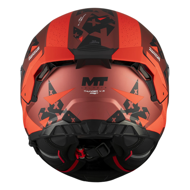 MT-Helmets Thunder 4 R SV Fast C5 full-face helmet in matt red with black angular graphics — rear view