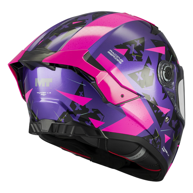 MT-Helmets Thunder 4 R SV Fast C8 full-face helmet in gloss purple and pink — rear three-quarter view