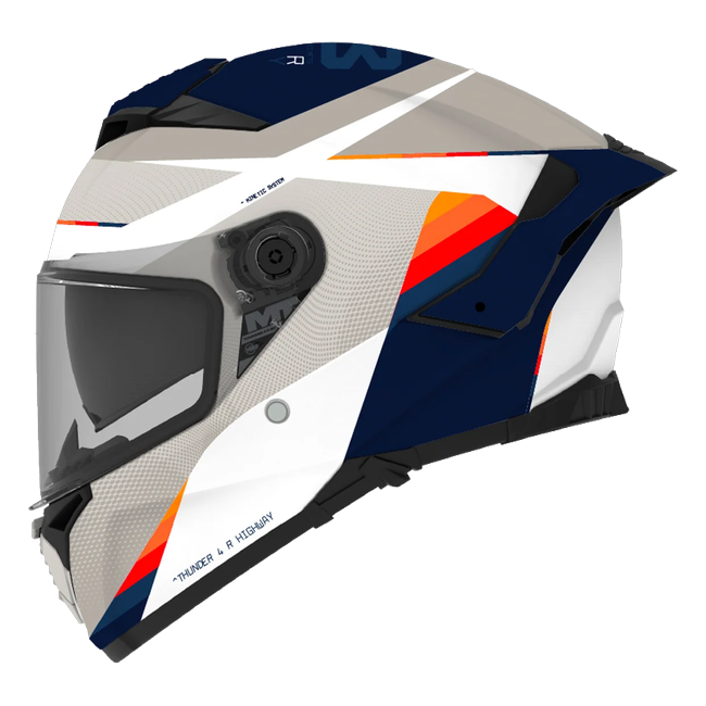 MT-Helmets Thunder 4 R SV Highway A7 full-face helmet in gloss beige and dark blue — side view