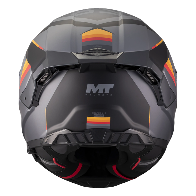 MT-Helmets Thunder 4 R SV Highway B5 full-face helmet in matt grey and orange — rear view