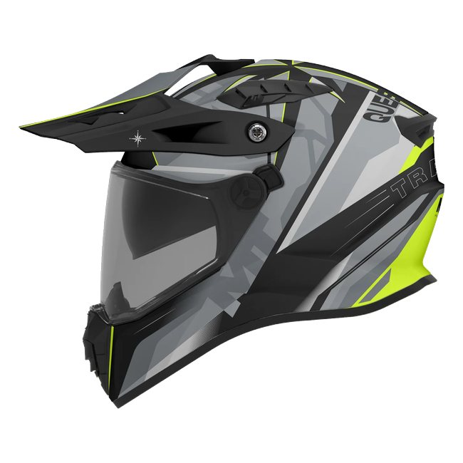 MT-Helmets Track SV Questor C23 adventure helmet in matt grey and black with fluorescent yellow — side view