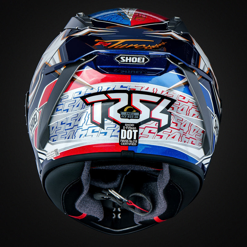 Shoei X-SPR PRO helmet in Toprak Razgatlıoğlu Replica 2025 gloss blue livery